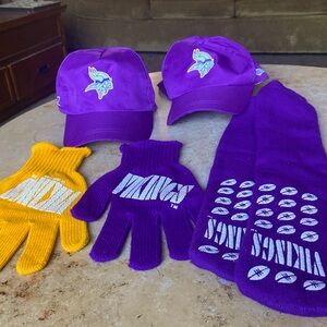 Minnesota Vikings caps, gloves, and socks
